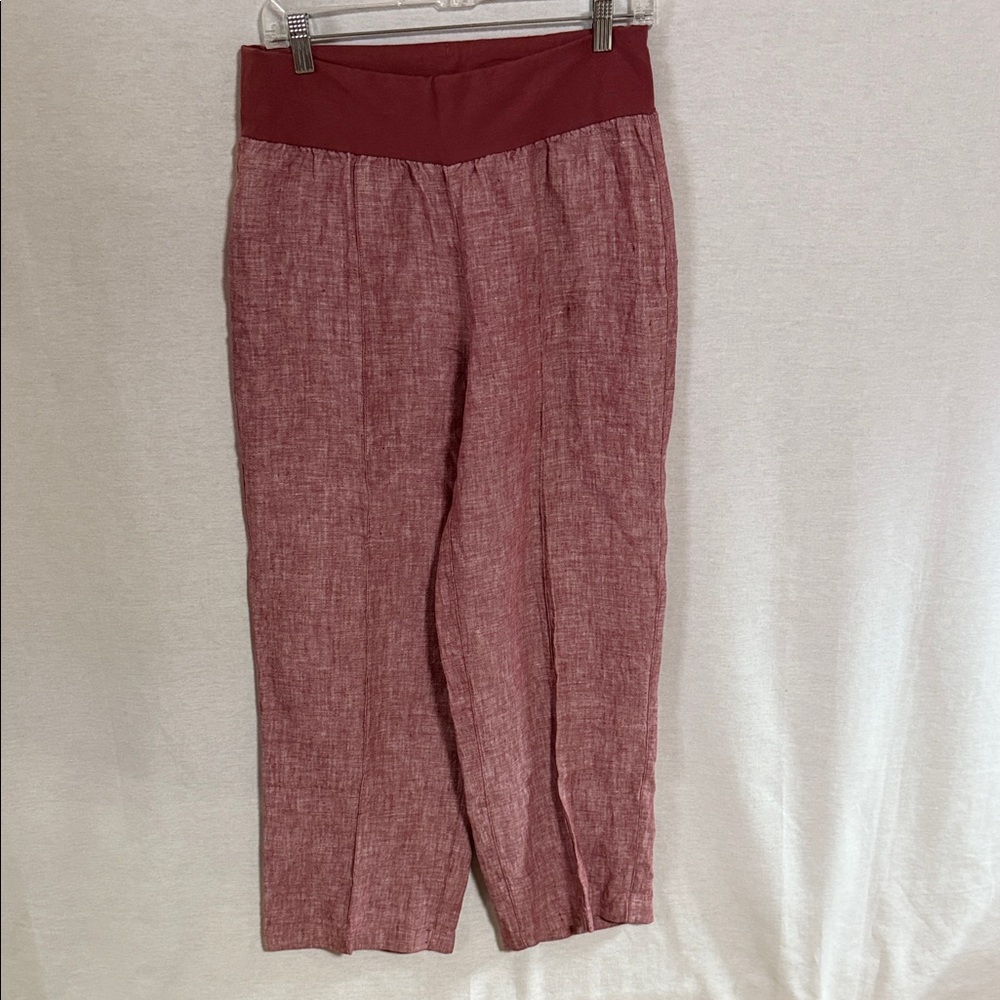 Coldwater Creek Knit Waistband Linen Red -Pink Pull on Straight Leg Pants 10P